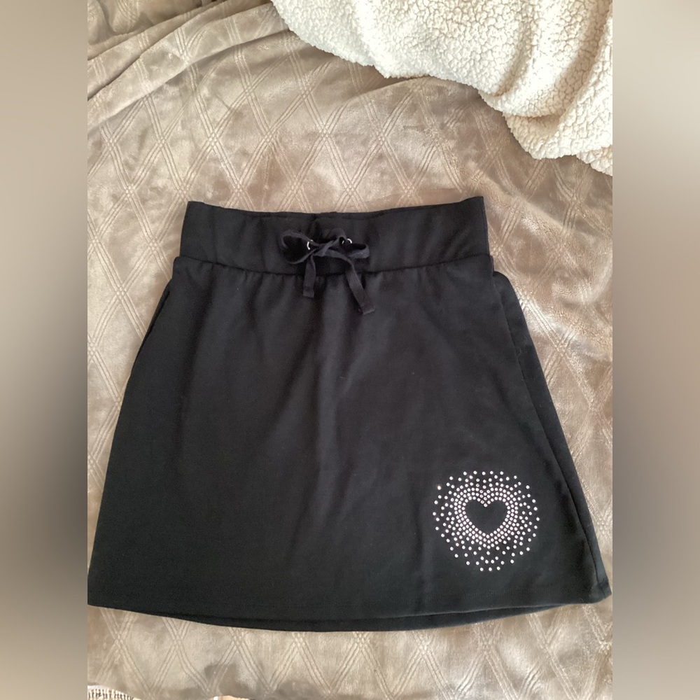 Black Skirt with Heart Rhinestone Detail
